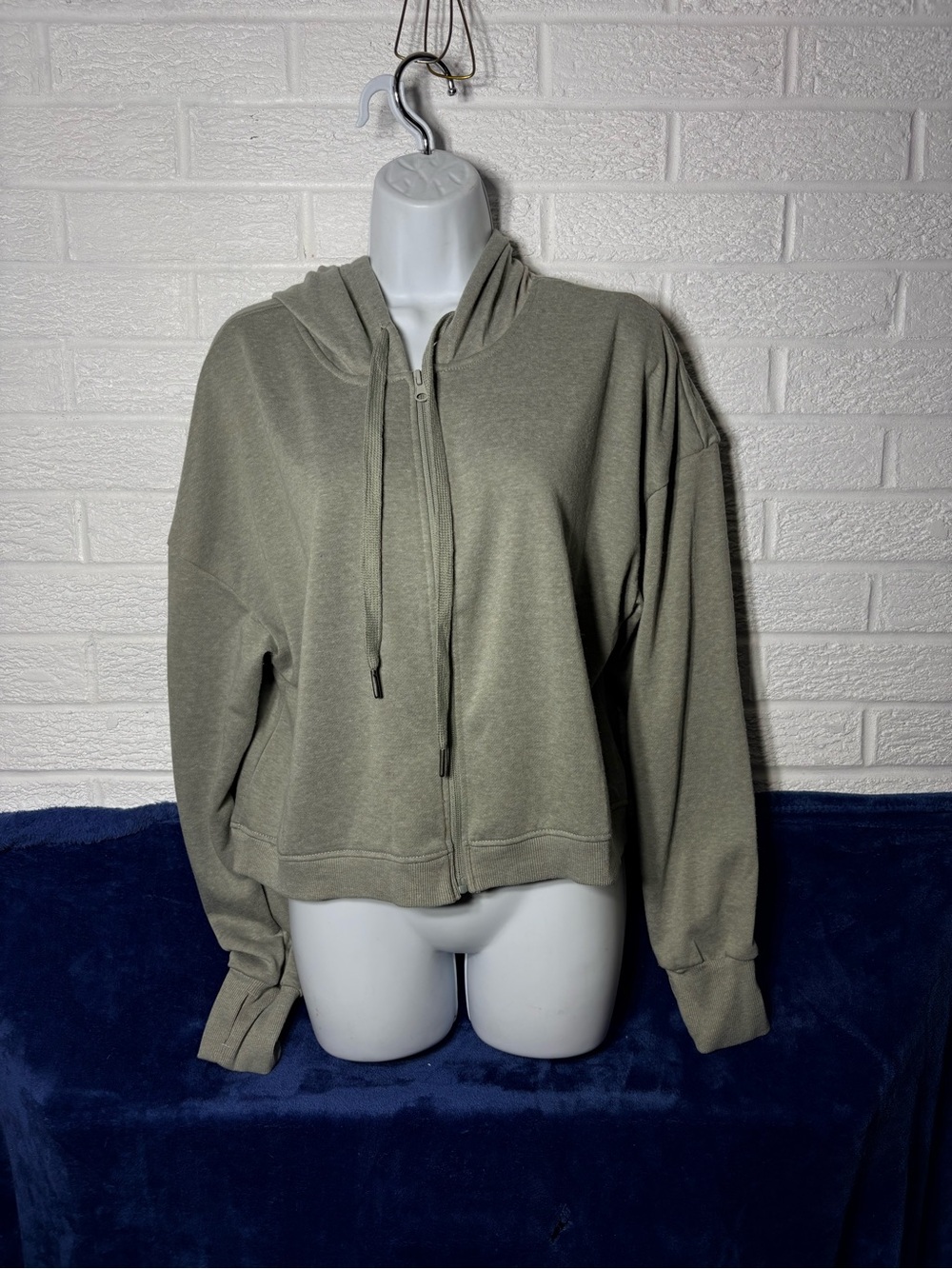 Olive Green Zip-Up Hooded Sweatshirt